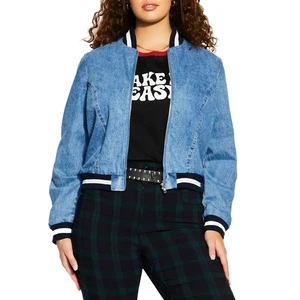 Oem Women's Denim Jean Jacket Casual Winter Oversize Button-Up Coat with Embroidery