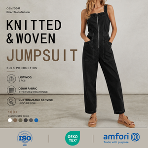 Signature Artisanal Authentic Vintage Washed 100% Cotton Functional Front Zip Straight-Leg Overall Women's Denim Jumpsuit
