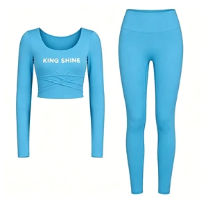 Women Elegant Yoga Top Leggings 2-Piece Set High Waist Quick-Drying Stretchy Breathable Wrinkle-Resistant Sports T-shirts Suits
