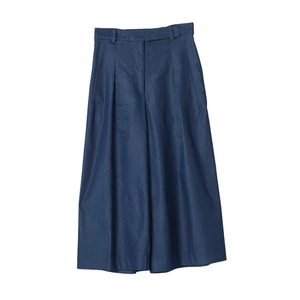 ODM Woman's Breathable Eco-Friendly Mid-Waist Pleated Front Formal Trousers Wide Legs Casual Style Plain Dyed Calf Length Pants