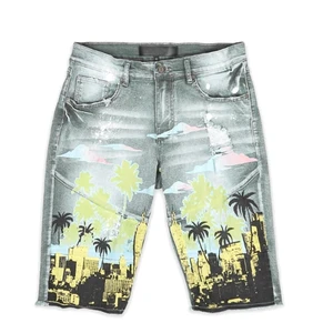 Custom Print Mens 100% Cotton Denim Board Shorts Hot Beach Short Denim Jeans for Men