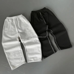 QIANSHI Streetwear Men's Casual Joggers Trousers Heavyweight 100% Cotton Track Pants Custom Baggy Flared Wide Leg Sweatpants Men