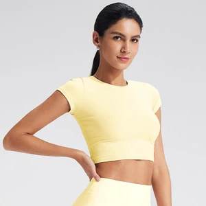 Breathable for Yoga Wear Sports Top Women Tight-fitting Solid Color Fitness Cropped Casual Top