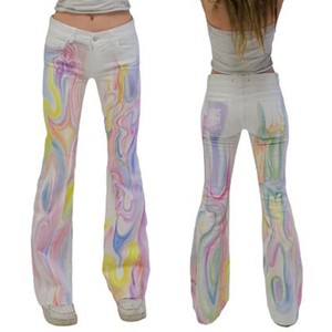 DiZNEW 2022 Stylish Women's Jeans Printed Long Pants Women Flared Salopettes Femme Jean for Ladies Multiply Color