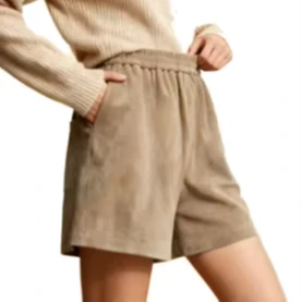 Women's Suede Leather Elastic-Waist Shorts - Elephant Gray Casual Bottoms for Spring & Summer
