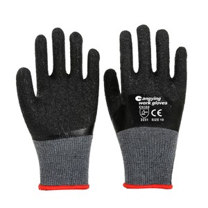 CY Heavy Duty 360° Fully Coated Latex Crinkle Heavy Duty Work Gloves Polyester-Cotton Seamless Knit Safety Gloves Construction