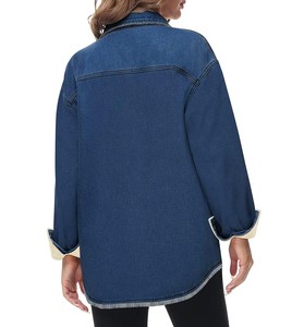 Spring Fall Vintage Casual Button up Long Sleeve Oversized Denim Boyfriend Shirt Jacket for Women's Denim Sets