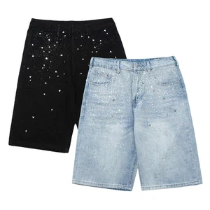 Wholesale breathable quick dry oem shorts for men men's shorts Men's Jorts Jeans Shorts Vintage Streetwear Rhinestone Denim
