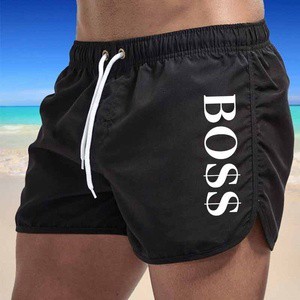 Men's Summer Swimwear Beach Shorts Men Side Slit Single Layer Gym Sport Fitness Shorts Mens Swimming Surf Boards Trunks