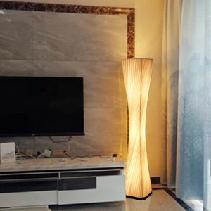 Modern Nordic Twist Designed White Pleated Fabric Lampshade Standing LED Floor Lamp for Home Hotel Decoration