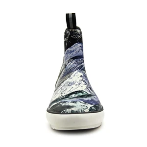 Warm Neoprene Lined Men Ankle Rain Boots Natural Rubber All Season Custom Pattern Non Slip Outdoor Work Wellies