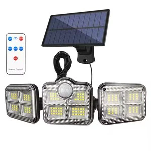 Shingel IP65 Waterproof Split 3 Head Security Flood Light Garden Wall Lamp 6000K Daylight 800 Lumens Solar Motion Sensor Remote