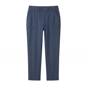 Women Mid Waist Faux Denim Yoga Pants Straight Leg Elastic Waist Stretch Knit Trousers With Pockets Casual Spring Jeggings