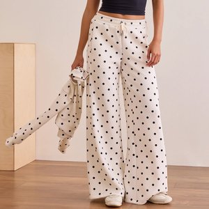 Custom Women's Polka Dot Elastic Drawstring Waist Side Pockets Wide Leg Flare Casual Sweat Pants Manufacturer