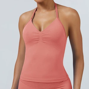 Plus Size Breathable Lightweight Anti-Exposure Seamless Yoga Vest and Summer Sports Top with Front Logo for Gym Yoga Workouts