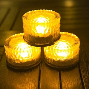 Outdoor Garden Solar Round Glass Brick Light Waterproof LED Square Solar Ice Floor Tile Buried Light Ice Cube Rocks Garden Light