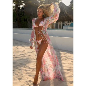 JSN Professional Swimwear Manufacturer Fabric Print Swimsuits With Cover up Beachwear