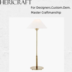 Original Factory Mid Century Brass Floor Lamp, Simple Fabric Shade Standing Floor Lamp for Home Interior Decoration