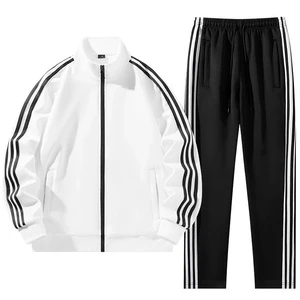 Plus Size Solid Korean Style Casual Sports Suit Men Women Sweatshirt Pants Autumn Jacket Two-Piece Set