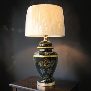 Traditional Glass Table Lamp Gold Pattern White Fabric Drum Shade Large Decorative Living Room Light E27 LED 3500K