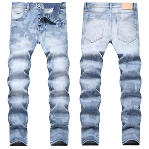 European-American Style Trendy Cross-border Foreign Trade Jeans for Men. High Street Stretch Tie-dye Craftsmanship Jeans.