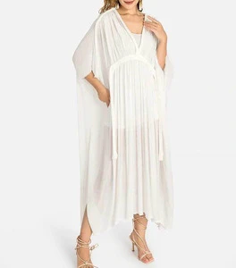 Fancy Long Women Loose Beach Dress Women White Long Perspective Beach Coverups Side Slit Swimsuit Swimwear Cover up for Vacation