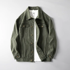 High Quality Washed Green Denim Jacket 100% Cotton Knitted Fabric Jean Jackets Denim Coat for Men's Denim Jacket and Coats