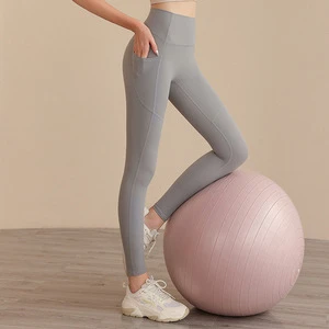 Side Pocket Seamless Yoga Pants Women High-Waisted Tummy Control Butt-Lifting High-Elasticity Spandex/Nylon Ankle-Length