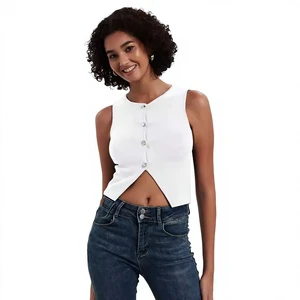 Cross-border Womens Wholesale European/American-style Knitted Vest Single-breasted Sleeveless Short Cropped Slim-fit Woolen