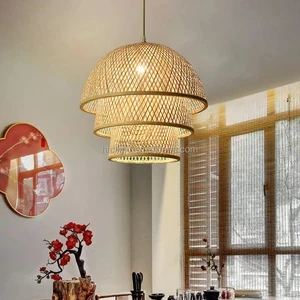 HITECDAD Wholesale Lighting Solutions Handmade Natural Bamboo Pendant Light for Dining Table Living Room Pendant Lamp