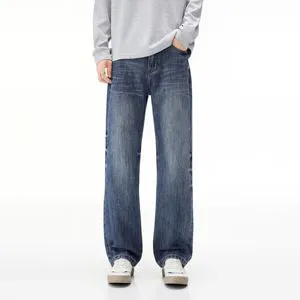 Custom High Quality Vintage Washed Baggy Men's Denim Jeans Trousers 100% Cotton Faded Oversized Men's Denim Pants