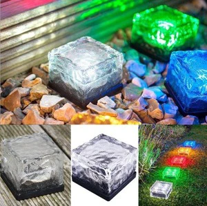 Solar LED Ice Cube Brick Light Color Changing Glass Lamp Outdoor Waterproof Garden Path Lawn Decorative Underground Step Light