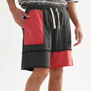 Unisex Shorts - Distressed Raw Hem, Big Contrast Patch Pockets & Double Drawstring Waist, Oversized Casual Streetwear Bottoms