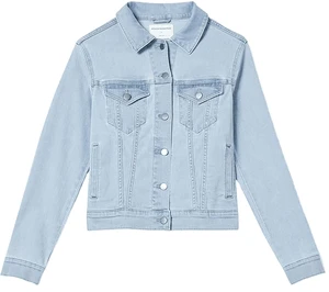 Women's Cropped Denim Jacket Blue Long Sleeve Waterproof Eco-Friendly 2 Front Pockets