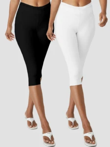 2-Pack High Waisted Capri Leggings For Plus Size Women - Stretchy Tummy Control 3/4 Length Yoga Pants For Workout