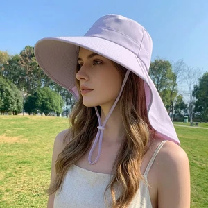 In Stock UPF 50+ Sun Hat With Neck Flap Women Wide Brim Gardening Hiking Safari Cap Windproof Drawstring Fisherman Hats Bulk
