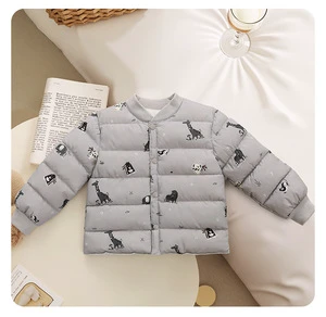 MAM434 Autumn Winter Cotton Liner Coat for Boys and Girls Single Breasted Closure Warm and Casual Printed Design for Baby