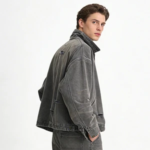 Wholesale High-quality Men's 100% Cotton Denim Jackets Vintage Wash Cut Craftsmanship Heat-transfer Printed Popular Street Style