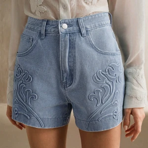 Customized Y2K Washed Denim Shorts Elegant Embossed Floral Jorts Vintage Relaxed Fit Women Shorts