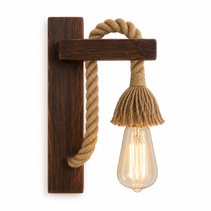 Rustic Pine Wood Natural Jute Rope Wall Lamp Vietnam Handmade Wholesale Cafe Bar Decor