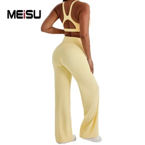 Wholesale Women High Waist Straight Yoga Pants Set Naked Feeling Quick Dry Sports Fitness Workout Suit
