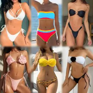 Women Summer Bikini Sets Strappy Colorful Two Piece Swimsuit Polyester Free Size Cheap Price Beachwear Mix Random Shipment