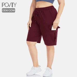 POVTY 2025 Custom Women's Plus Size Casual Stretchy Athletic Sweat Shorts for Workout Running Summer Cargo Shorts with Pockets