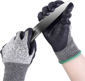 Oem logo Custom Level 5 HPPE Cut Resistant Food Fish Kitchen Industry Construction Safety Work Foam Nitrile Coated Gloves Glove