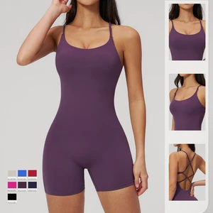 Women's Yoga Jumpsuit Set Backless Bodysuit With Shorts Gym Workout Clothes For Fitness Sportswear