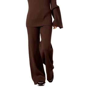 Fashion Solid Color Knitted Pants Women's Street Long High-waisted Pants