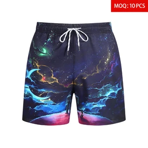 Wholesale Custom Logo Men's Mid Waist Knee Board Shorts Starry Sky Print Beach Quick Dry Lightweight Elastic Summer Hot Shorts