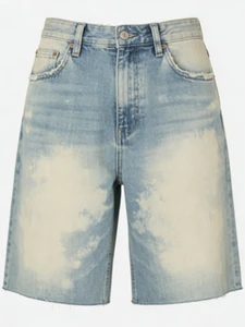 Vintage Acid Washed Distressed Frayed High Waist Loose Fit Knee Length Casual Streetwear Men's Denim Shorts