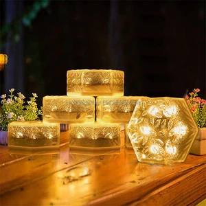 Hexagon Solar Led Ice Cube Brick Lights Outdoor Waterproof Solar Stair Step Paver Lamp for Yard Patio Tree Lawn Garden Decor