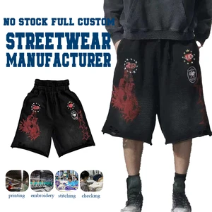 Huili OEM Custom Distressed Vintage Washed Sweat Shorts Men Screen Printed Heavyweight French Terry Shorts Manufacturer